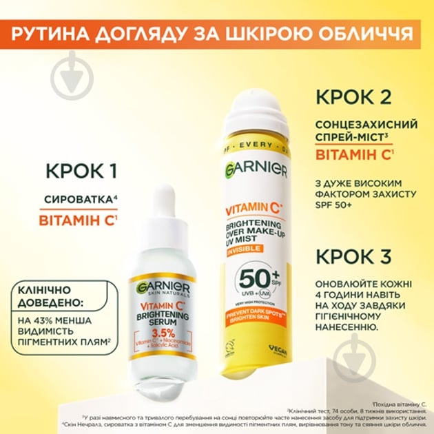 Мист Garnier Skin Naturals Vitamin C солнцезащитный с очень высокой степенью защиты SPF 50+ 75 мл - фото 9