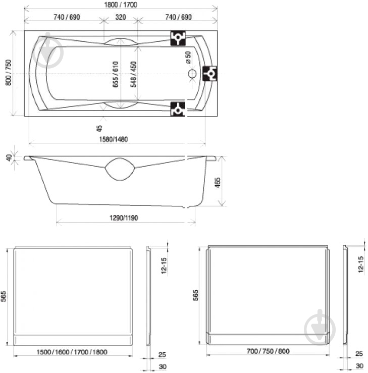 Ванна акрилова Ravak 170х75 см Sonata 170х75 cм - фото 2