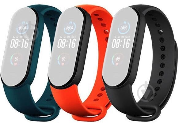 Набор ремешков Xiaomi Mi Smart Band 5 (Black Orange Cyan) - фото 1