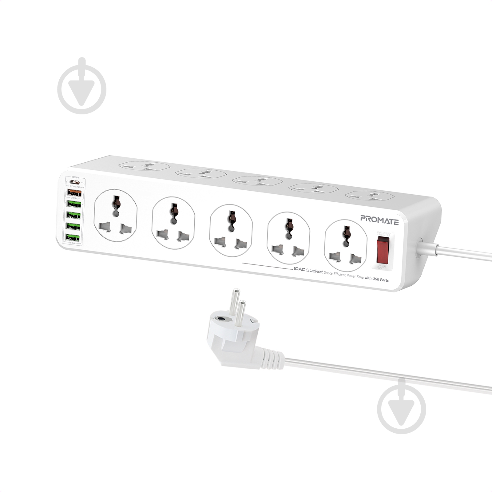 Сетевой фильтр Promate PowerMatrix-3M 10 розеток, 1хUSB-C PD, 1хUSB-A QC 3.0, 4хUSB-A с заземлением 10 гн. белый 3 м powermatrix-3m.eu - фото 1 Сетевой фильтр Promate PowerMatrix-3M 10 розеток, 1хUSB-C PD, 1хUSB-A QC 3.0, 4хUSB-A с заземлением 10 гн. белый 3 м powermatrix-3m.eu - фото 1