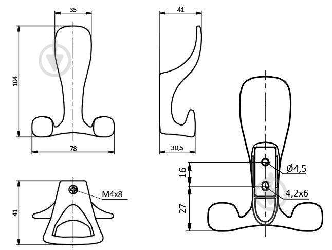 Крючок мебельный GTV Toledo A0 черный - фото 2 Крючок мебельный GTV Toledo A0 черный - фото 2