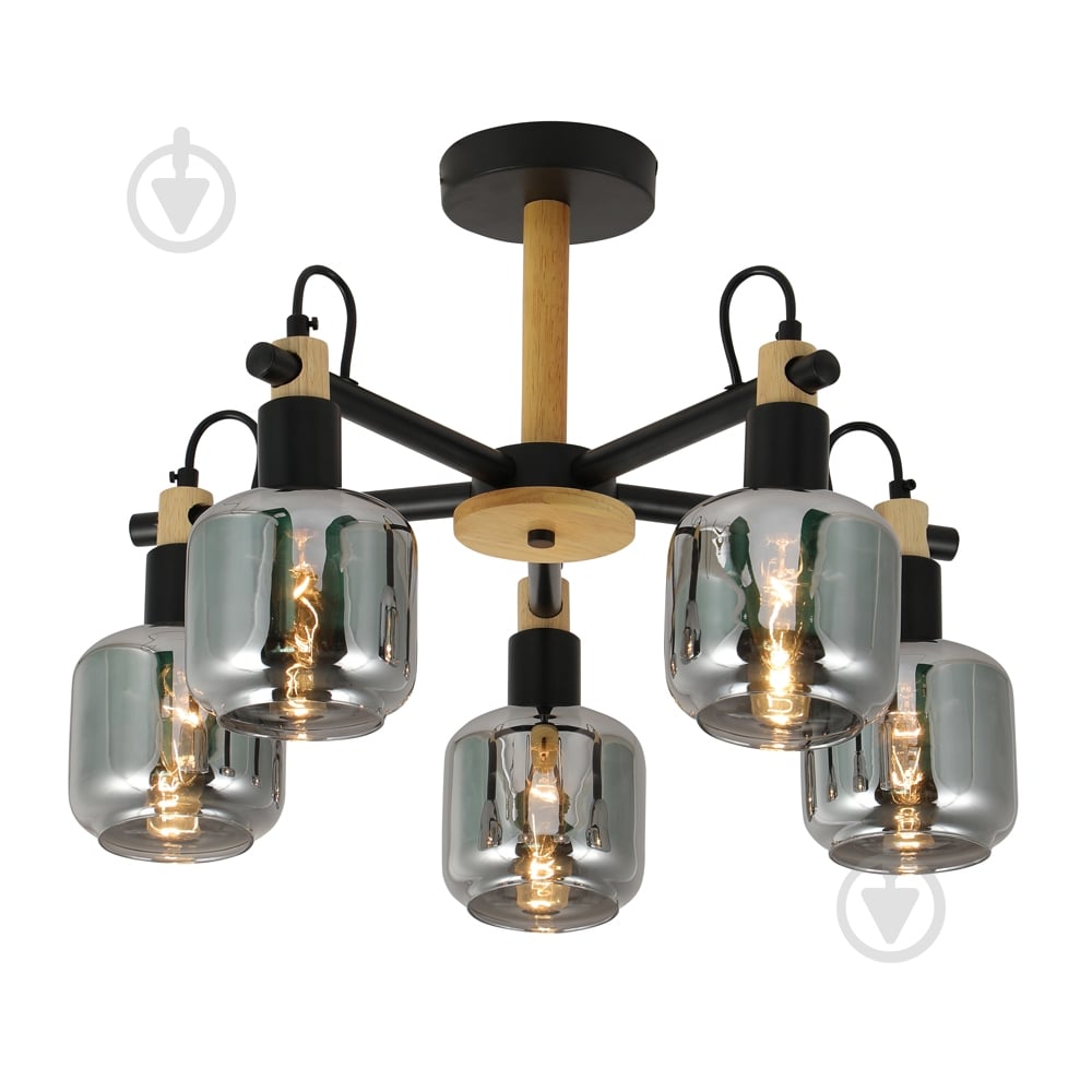 Люстра підвісна ARDERO Denver 5xE14 чорний/дерево BL1450-1 - фото 1