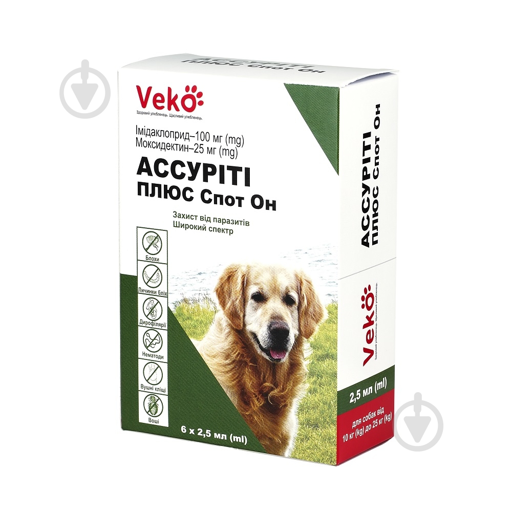 Краплі протипаразитарні VEKO Ассуріті Плюс Спот Он для собак 10-25 кг - фото 1