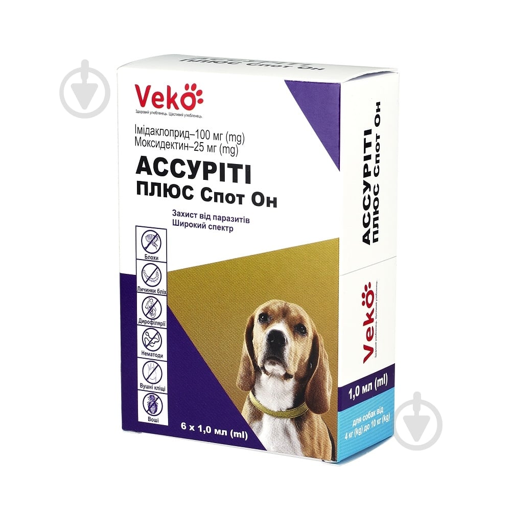 Краплі протипаразитарні VEKO Ассуріті Плюс Спот Он для собак 4-10 кг - фото 1