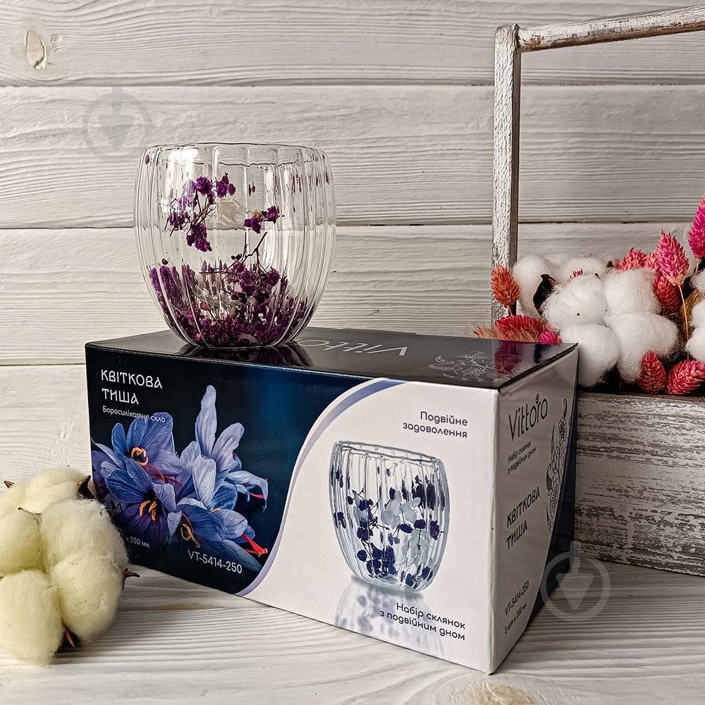 Набір чашок Vittora Квіткова тиша 250 мл з подвійним дном 2 шт. VT-5414-250 - фото 2