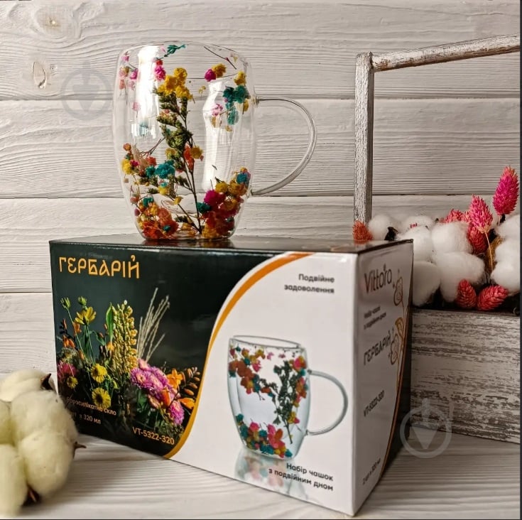 Набір чашок Vittora Гербарій з подвійним дном 2 шт. 320 мл VT-5322-320 - фото 2 Набір чашок Vittora Гербарій з подвійним дном 2 шт. 320 мл VT-5322-320 - фото 2