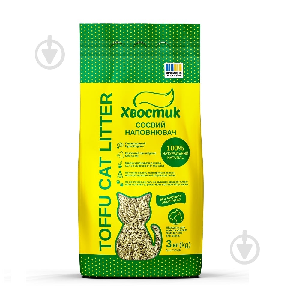 Наповнювач для котячого туалету Хвостик соєвий без аромату 3 кг - фото 1 Наповнювач для котячого туалету Хвостик соєвий без аромату 3 кг - фото 1