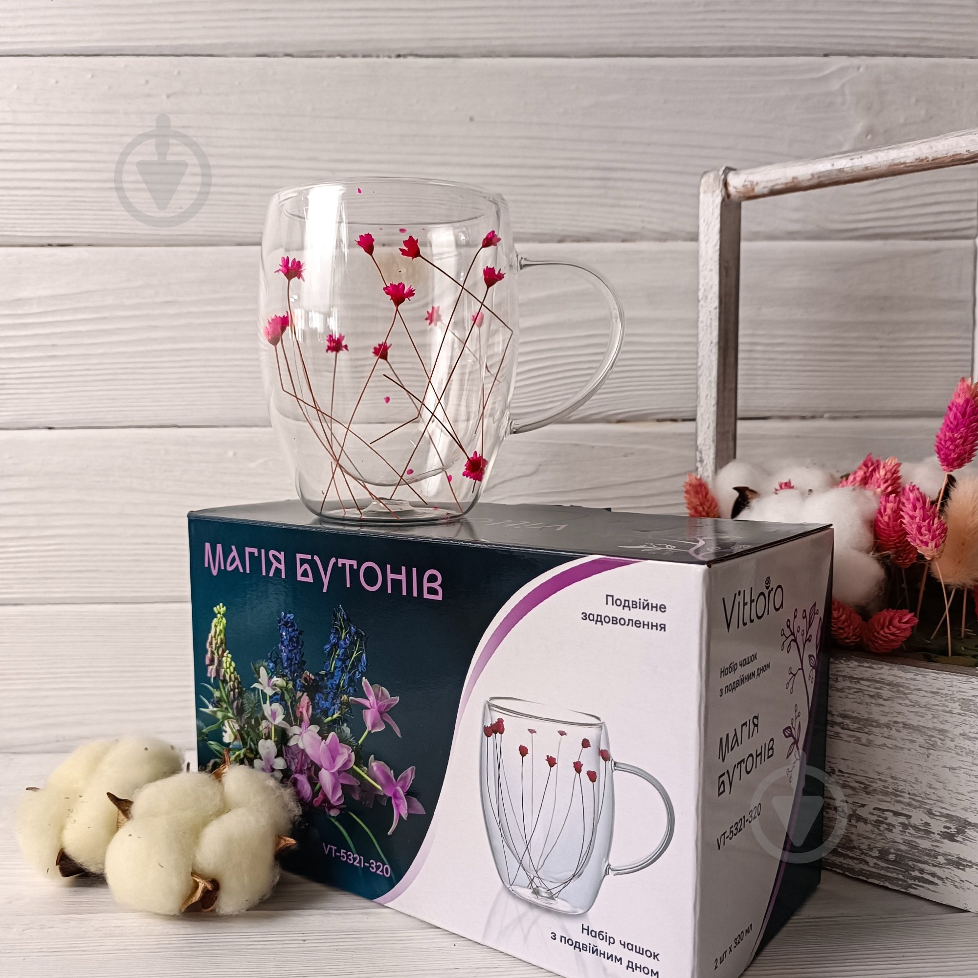 Набор чашек Vittora Набор чашек Магия бутонов с двойным дном 2 шт., 320 мл - фото 2