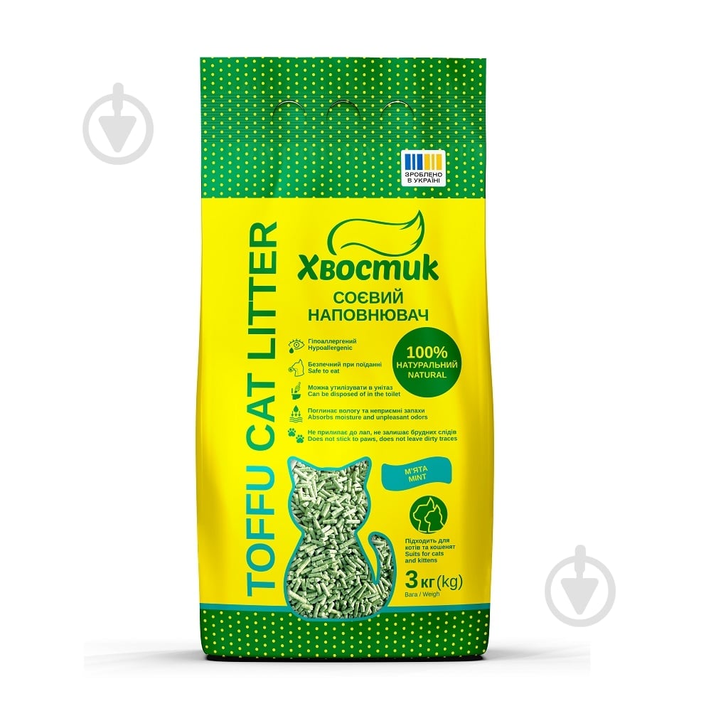 Наповнювач для котячого туалету Хвостик соєвий М'ята 3 кг - фото 1
