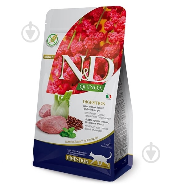 Корм сухий для котів Farmina N&D Quinoa Digestion ADULT з ягням та кіноа 1,5 кг - фото 1 Корм сухий для котів Farmina N&D Quinoa Digestion ADULT з ягням та кіноа 1,5 кг - фото 1