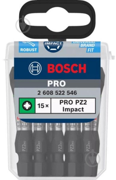 Набор бит Bosch Pro Pozidriv PZ2 55 мм 15 шт. 2608522546 - фото 1