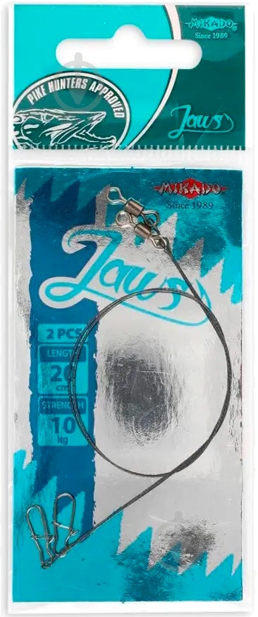 Повідець Mikado 18 кг 25 см 2 шт. з застібкою Mikado Jaws Strong - фото 1 Повідець Mikado 18 кг 25 см 2 шт. з застібкою Mikado Jaws Strong - фото 1