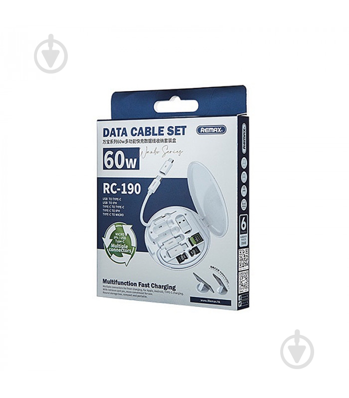 Кабель Remax Wanbo Series з кейсом та перехідниками 6в1 60W 0,3 м белый (RC-190) - фото 2 Кабель Remax Wanbo Series з кейсом та перехідниками 6в1 60W 0,3 м белый (RC-190) - фото 2