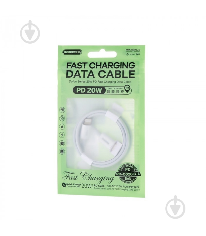 Кабель Remax Series Type-C to Lightning 20W 1 м белый (RC-C026) - фото 2 Кабель Remax Series Type-C to Lightning 20W 1 м белый (RC-C026) - фото 2