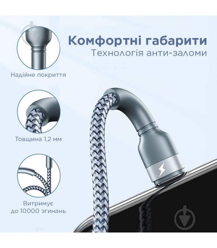 Кабель Remax 1 м серый (RC-124a) - фото 2 Кабель Remax 1 м серый (RC-124a) - фото 2