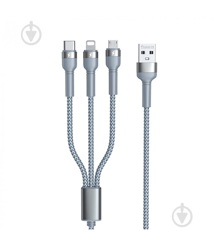 Кабель Remax Jany Series 3в1 USB to Type-C/Lightning/Micro-USB 1,2 м серый (RC-124th) - фото 1