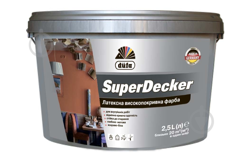 Фарба латексна полівінілацетатна Dufa SuperDecker глибокий мат білий 2,5 л - фото 1