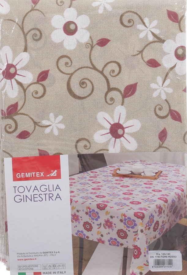 Скатертина Ginestra квіти 140x140 см червоний Gemitex - фото 3