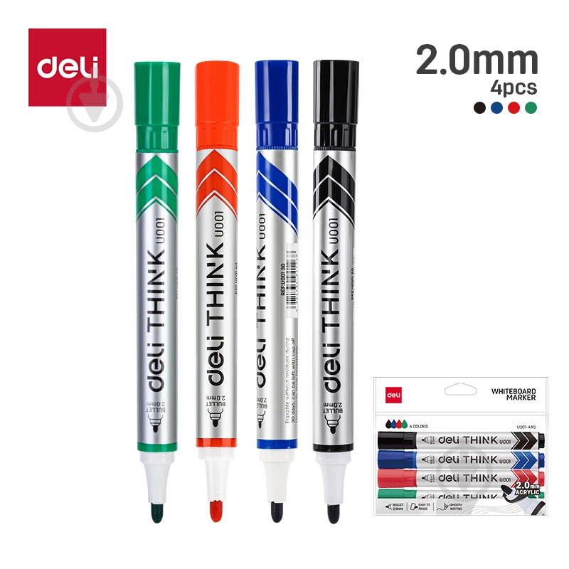 Набір маркерів Deli для магнітно-маркерних дошок 4 шт. U001-4AS - фото 2