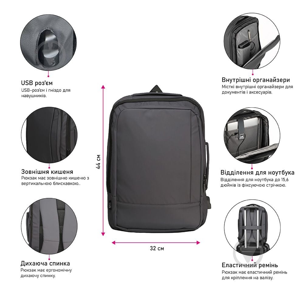 Рюкзак NikiBo Horizon чорний - фото 3