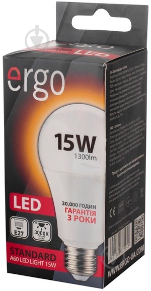 Лампа светодиодная Ergo Standard 15 Вт A60 матовая E27 220 В 3000 К - фото 1