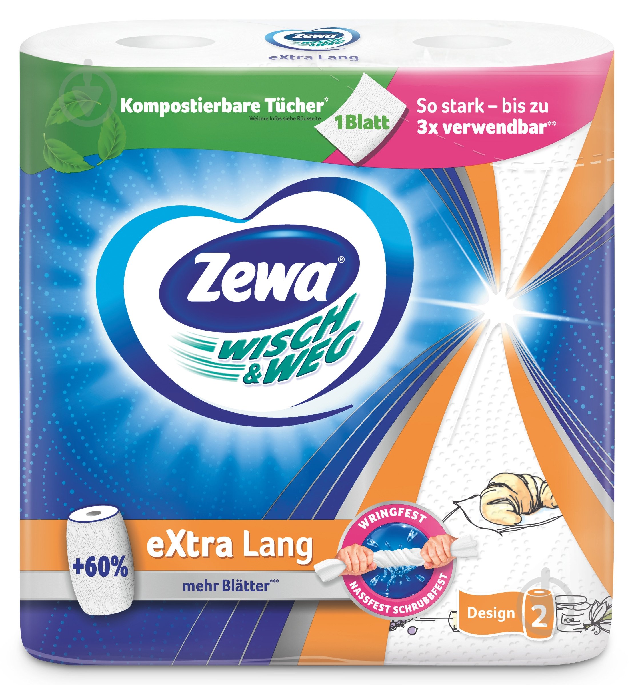 Бумажные полотенца Zewa Wisch Weg Design по 72 отрыва двухслойная 2 шт. - фото 2