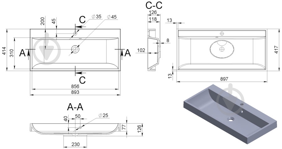 Умывальник Miraggio Varna 900 (Matte) - фото 3