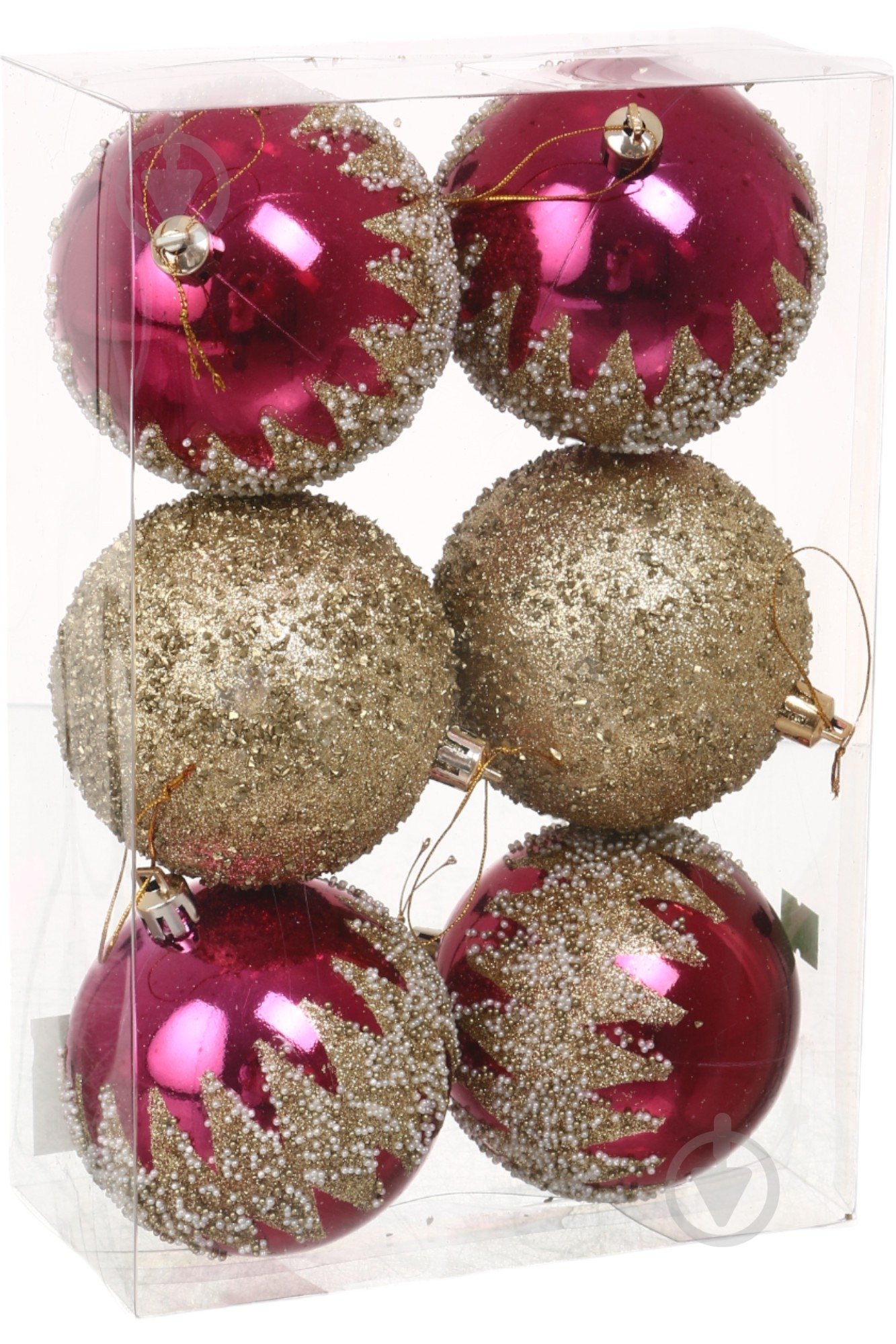 Набір ялинкових куль готика винно-золотий d 80 мм 6 шт./уп. - фото 1