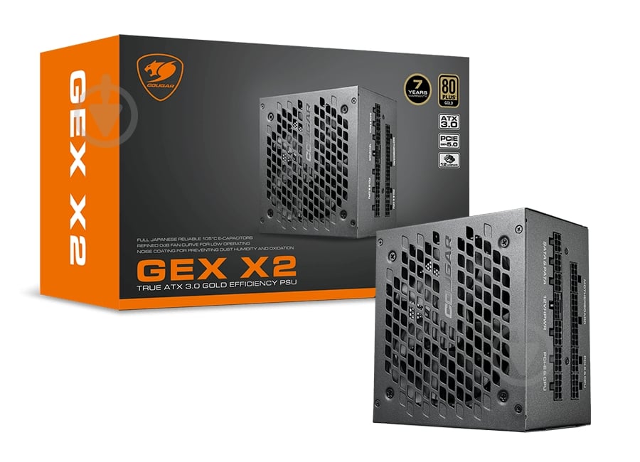 Блок питания Cougar GEX X2 1000, 80 Plus Gold, Modular, 120 мм Silent Fan, 10SATA + 6PCI-E GEX X2 1000 1000 Вт - фото 5 Блок питания Cougar GEX X2 1000, 80 Plus Gold, Modular, 120 мм Silent Fan, 10SATA + 6PCI-E GEX X2 1000 1000 Вт - фото 5