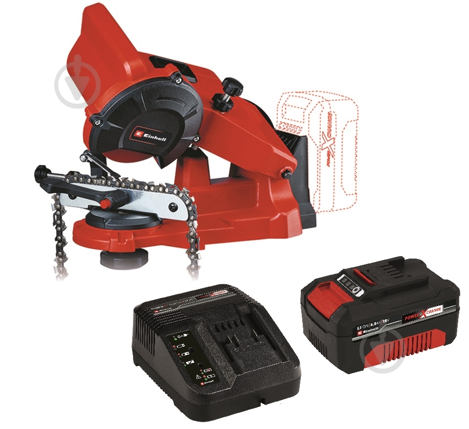 Верстат для заточування ланцюгів Einhell акумуляторний PXC GE-CS 18 Li Kit 4 Ah 4499940 Set - фото 1