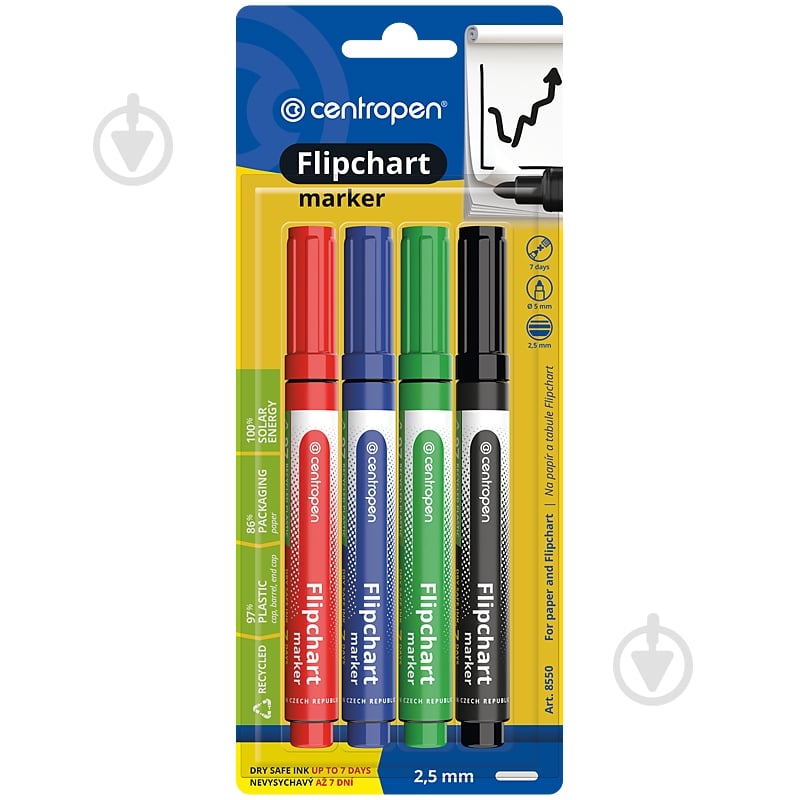 Набор маркеров Centropen Flipchart 8550/04 4 шт. 02004 разноцветный - фото 1