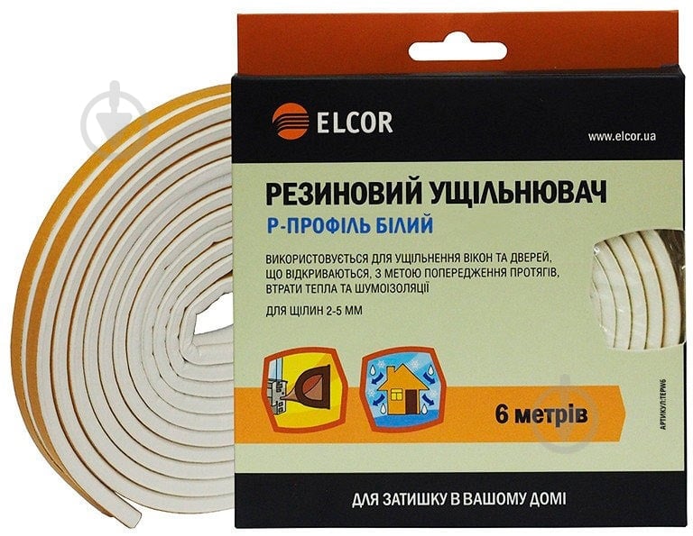 Ущільнювач самоклеючий P-подібний гумовий Elcor TEPW6 6 м білий - фото 1