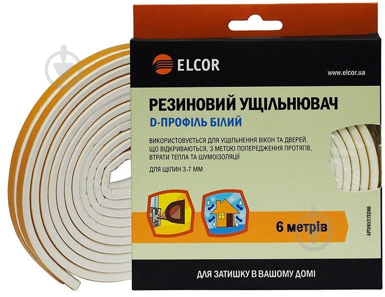 Уплотнитель самоклеящийся D-образный резиновый Elcor TEDW6 6 м белый - фото 1 Уплотнитель самоклеящийся D-образный резиновый Elcor TEDW6 6 м белый - фото 1