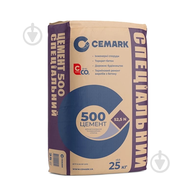 Цемент CEMARK ПЦ ІІ/А-К (Ш-В) 500 Р 25 кг (CEM II/A-M (S-LL) 52,5 R) - фото 1 Цемент CEMARK ПЦ ІІ/А-К (Ш-В) 500 Р 25 кг (CEM II/A-M (S-LL) 52,5 R) - фото 1