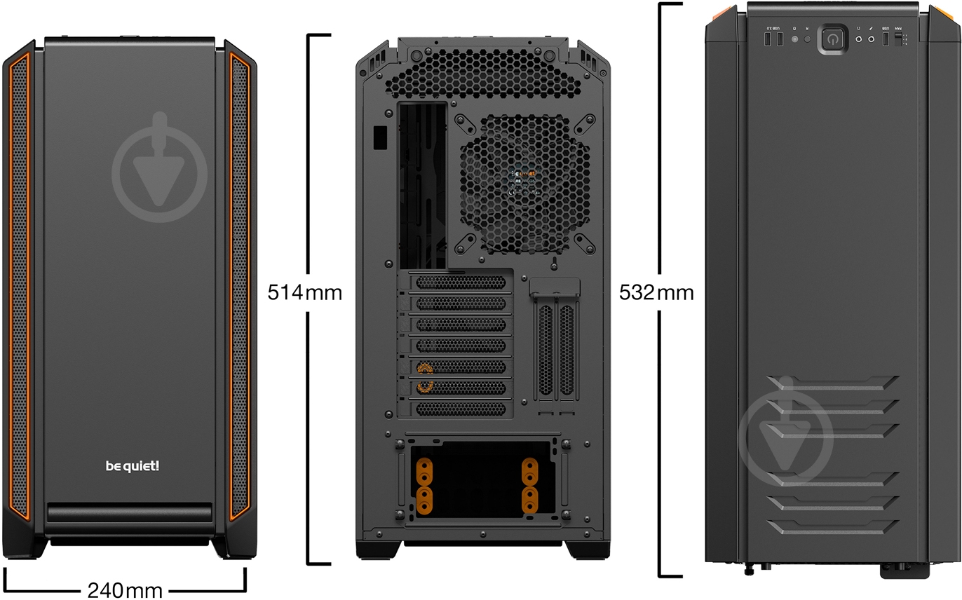 Корпус be quiet! Silent Base 601 Window Black-Orange (BGW25) - фото 8 Корпус be quiet! Silent Base 601 Window Black-Orange (BGW25) - фото 8