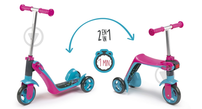 Самокат-трансформер Smoby 2 в 1 розовый 750603 - фото 1