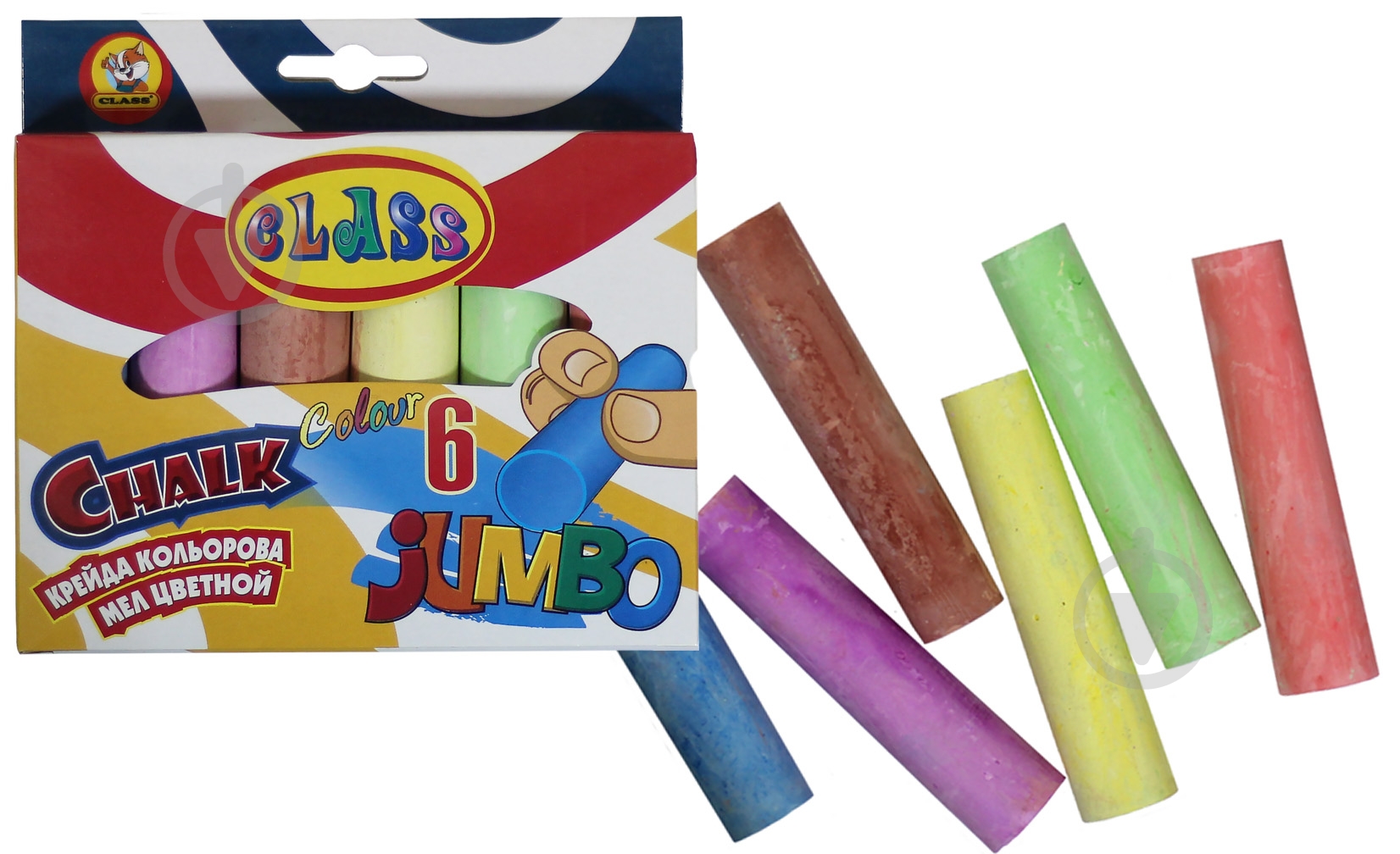Мел цветной Jumbo 6 шт. CLASS - фото 1