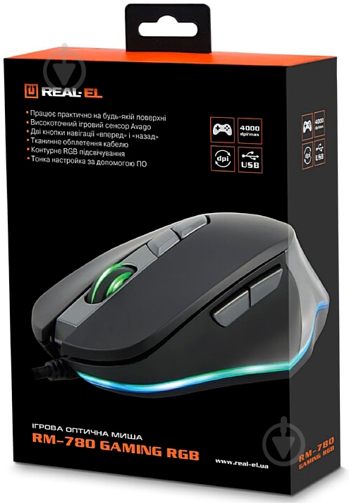 Мишка Real-el RM-780 RGB USB Black - фото 9