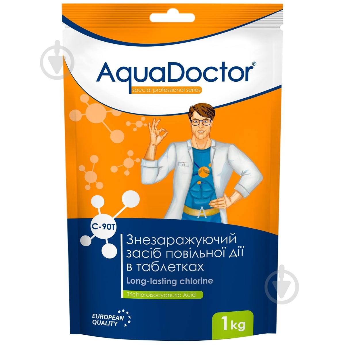 Дезинфицирующее средство Хлор длительного действия в таблетках 1 кг c-90t AquaDoctor - фото 1