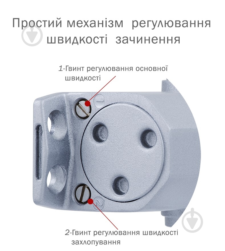 Доводчик дверний RYOBI DS-2055V BC STD_HO з фіксацією і вітровим гальмом сірий 100 кг - фото 4