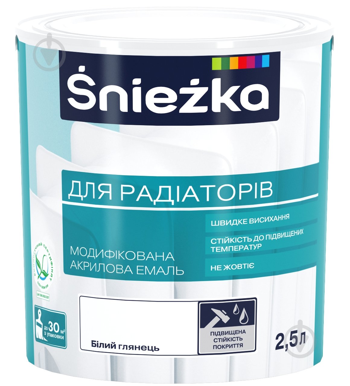 Емаль Sniezka водорозчинна для радіаторів білий глянець 2,5 л - фото 1