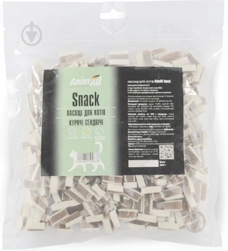 Снеки AnimAll для котів курячі сендвічі 500 г 2000981199678 - фото 1 Снеки AnimAll для котів курячі сендвічі 500 г 2000981199678 - фото 1