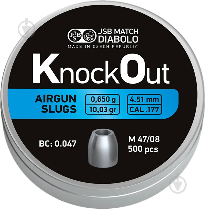 Пули пневматические JSB Diabolo KnockOut Slugs 4,51 мм 0,650 г 500 шт./уп. - фото 1