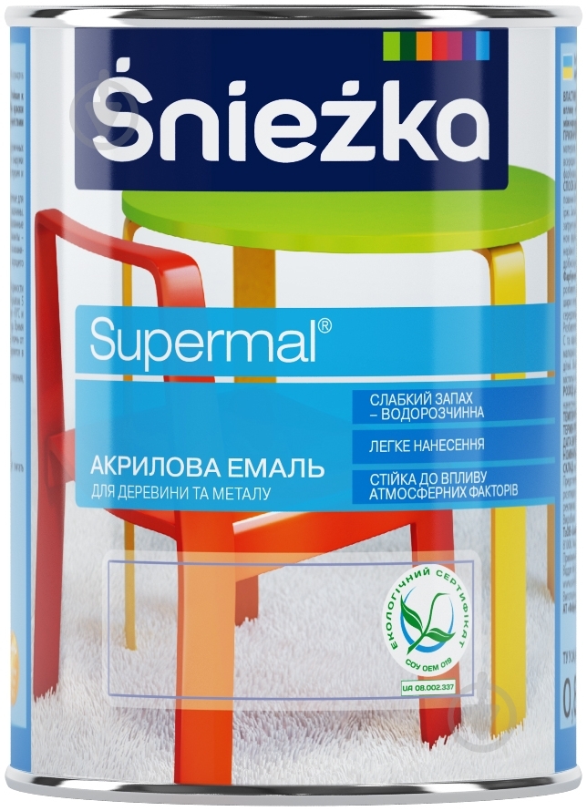 Эмаль Sniezka акриловая водорастворимая Supermal коричневий шелковистый глянец 0,8 л - фото 1