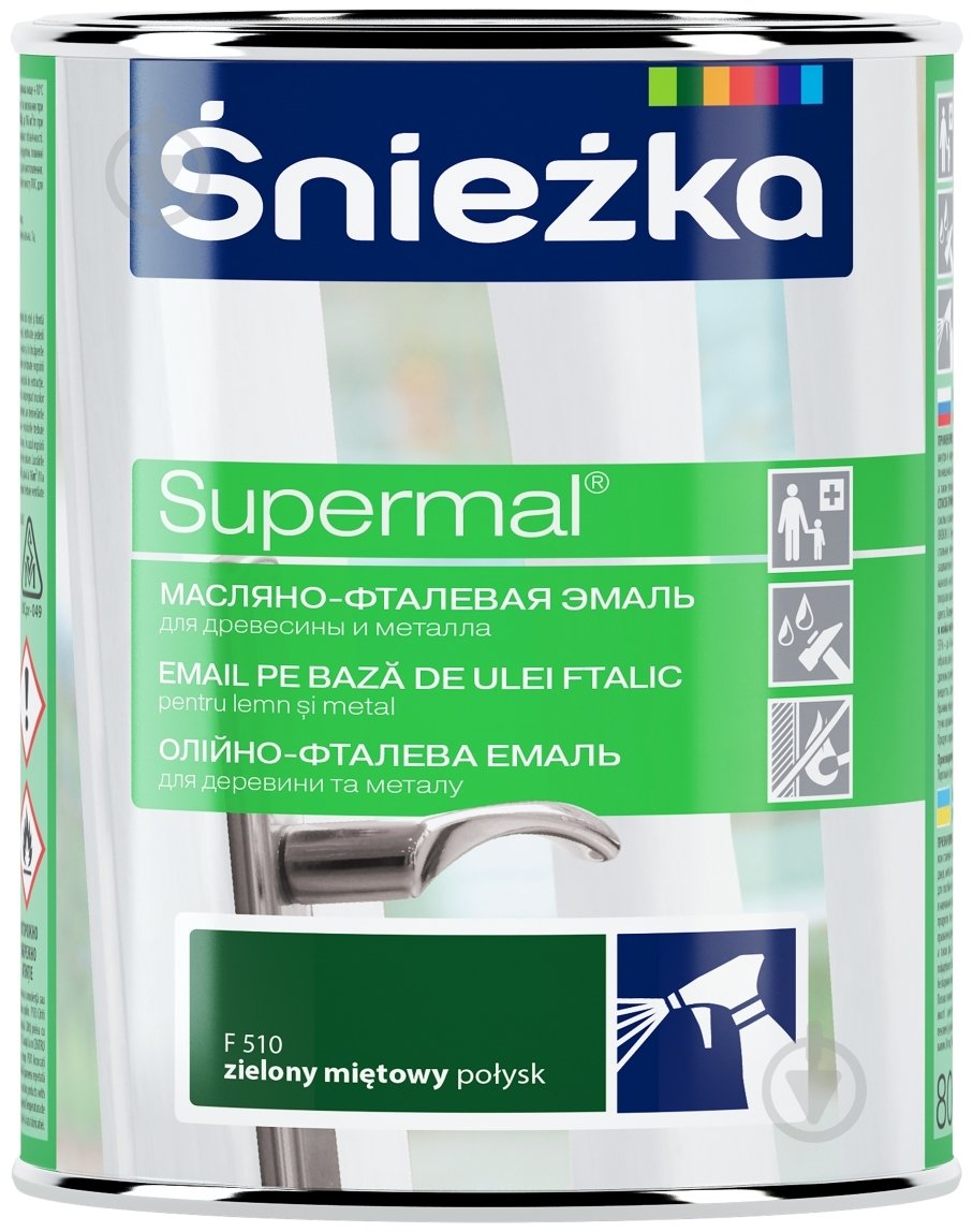 Емаль Sniezka олійно-фталева Supermal зелений м'ятний глянець 0,8 л - фото 1