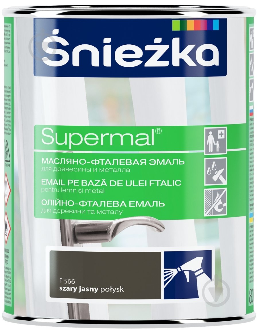 Емаль Sniezka олійно-фталева Supermal сірий ясний глянець 0,8 л - фото 1