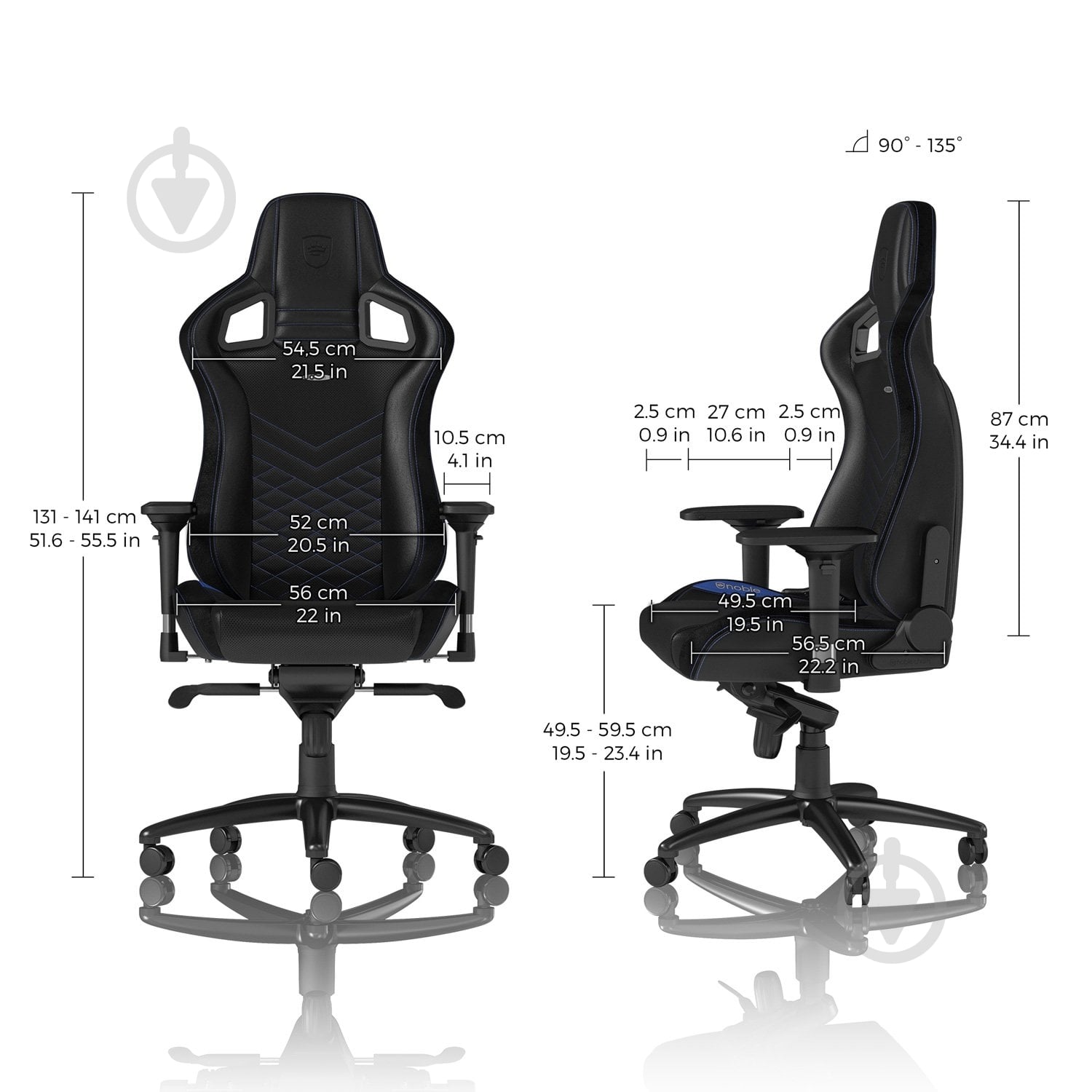 Крісло ігрове Noblechairs EPIC чорно-синій - фото 4