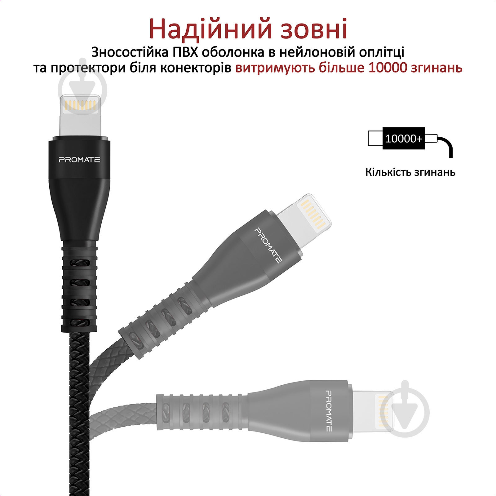 Кабель Promate Vigoray-I USB-Lightning 2А 1,2 м черный (vigoray-i.black) - фото 4