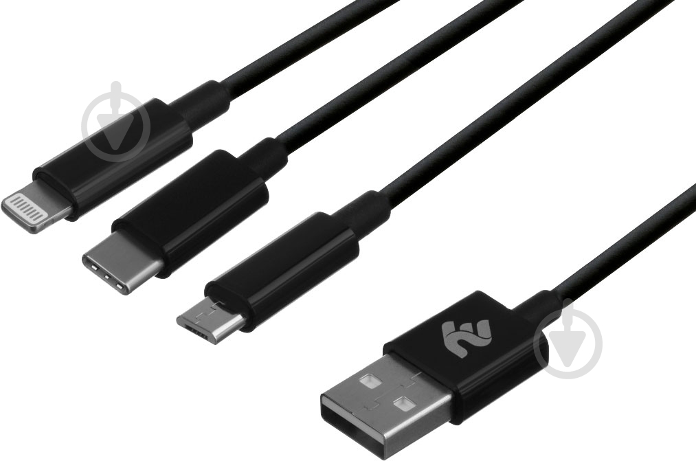 Кабель 2E USB Type-C + microUSB + Apple Lightning – USB 1 м черный (2E-CCMTLAB-BL) 3in1 Data/Charge - фото 2 Кабель 2E USB Type-C + microUSB + Apple Lightning – USB 1 м черный (2E-CCMTLAB-BL) 3in1 Data/Charge - фото 2