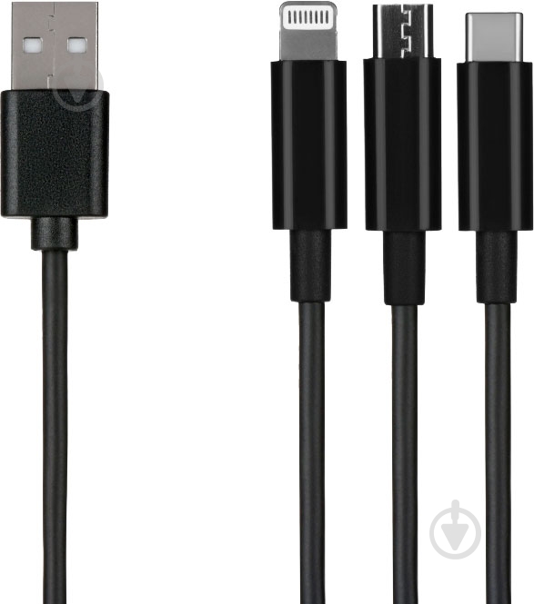 Кабель 2E USB Type-C + microUSB + Apple Lightning – USB 1 м черный (2E-CCMTLAB-BL) 3in1 Data/Charge - фото 1 Кабель 2E USB Type-C + microUSB + Apple Lightning – USB 1 м черный (2E-CCMTLAB-BL) 3in1 Data/Charge - фото 1